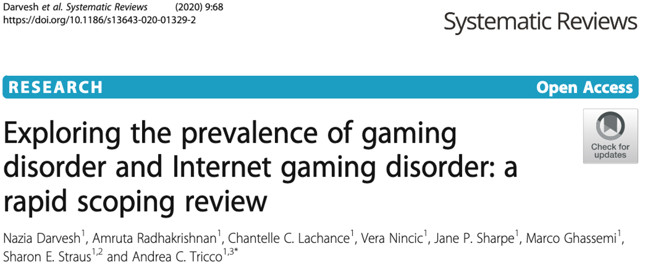 Titel der systematischen Übersichtsarbeit zur Prävalenz von Gaming Disorder und Internet Gaming Disorder