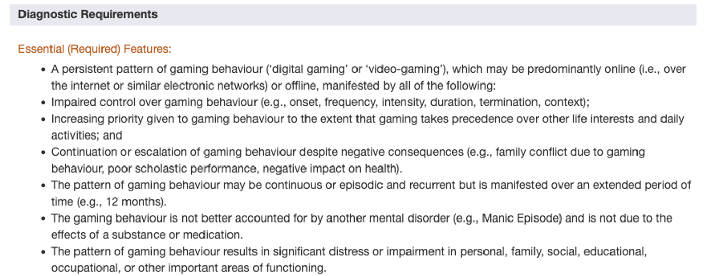 Diagnostische Kriterien für Gaming Disorder in der ICD-11